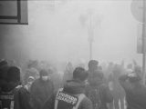grayscale photo of people standing on stage