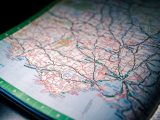 Close-up of a detailed road map highlighting routes in southeastern Australia.