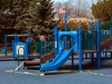 blue and yellow playground slide