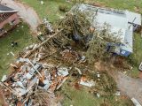 an aerial view of a house that has been destroyed