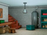 A workshop with tools and storage shelves